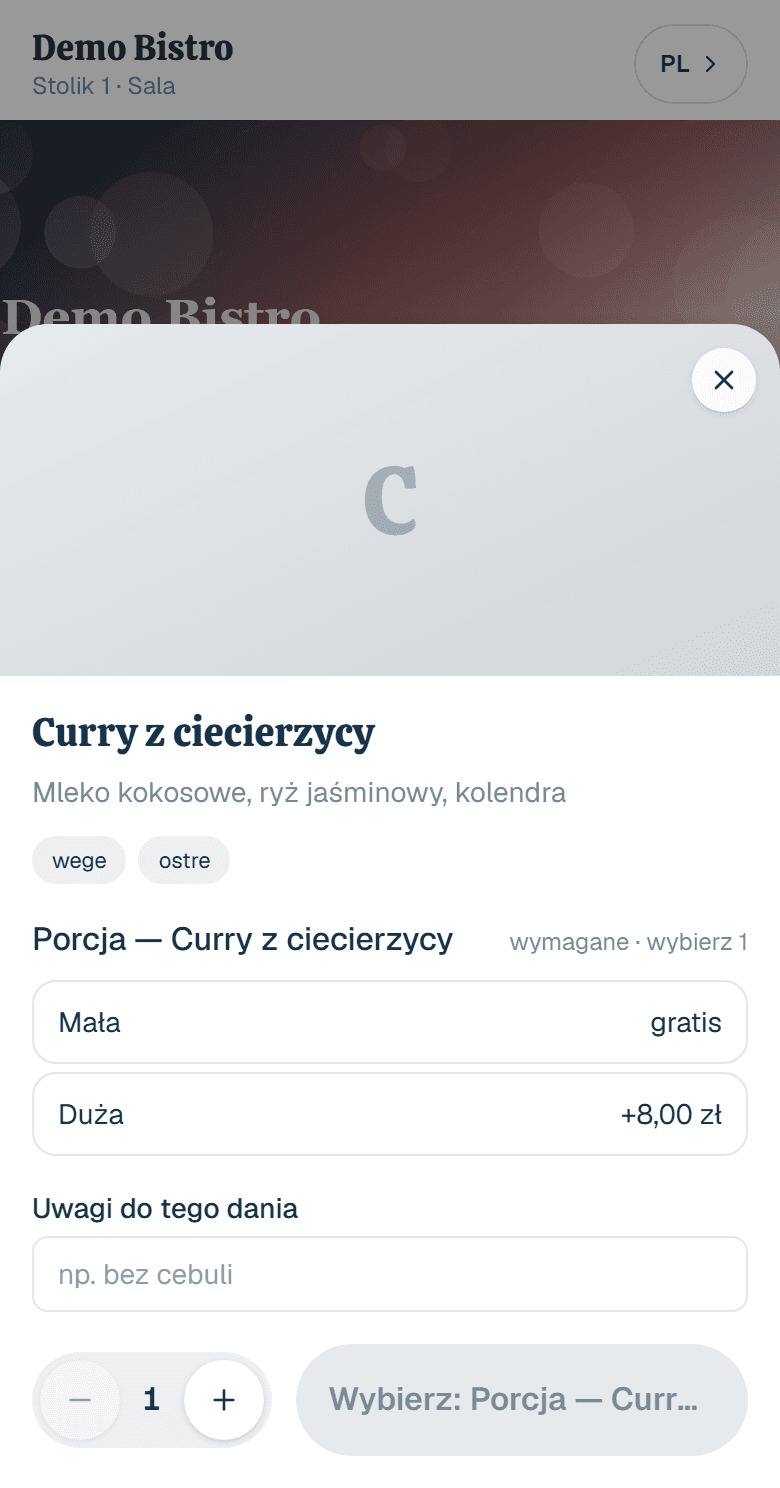 Wybór porcji i uwagi do dania