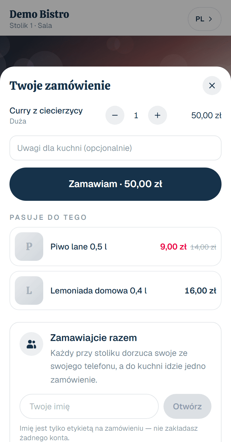 Koszyk z podpowiedziami i wspólnym zamawianiem